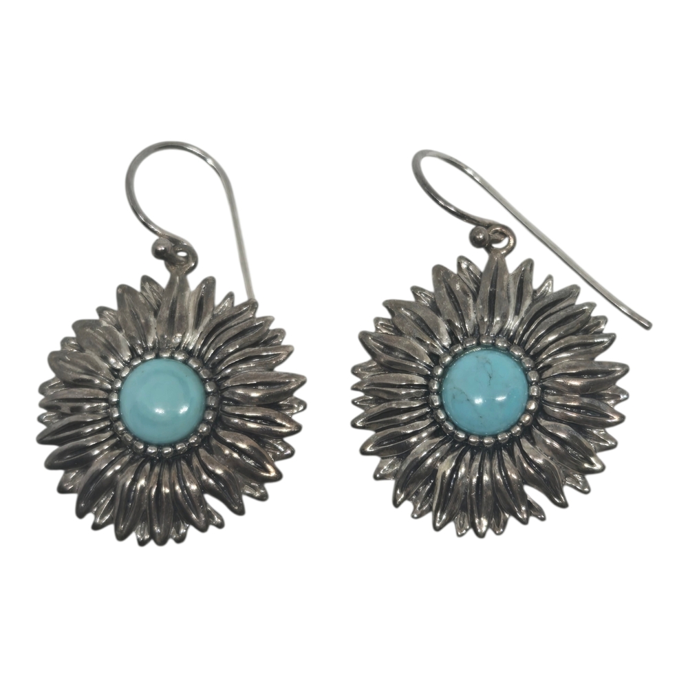 Native American Navajo Turquoise Like Flowers Floral 925 Sterling 7.9gm Earrings